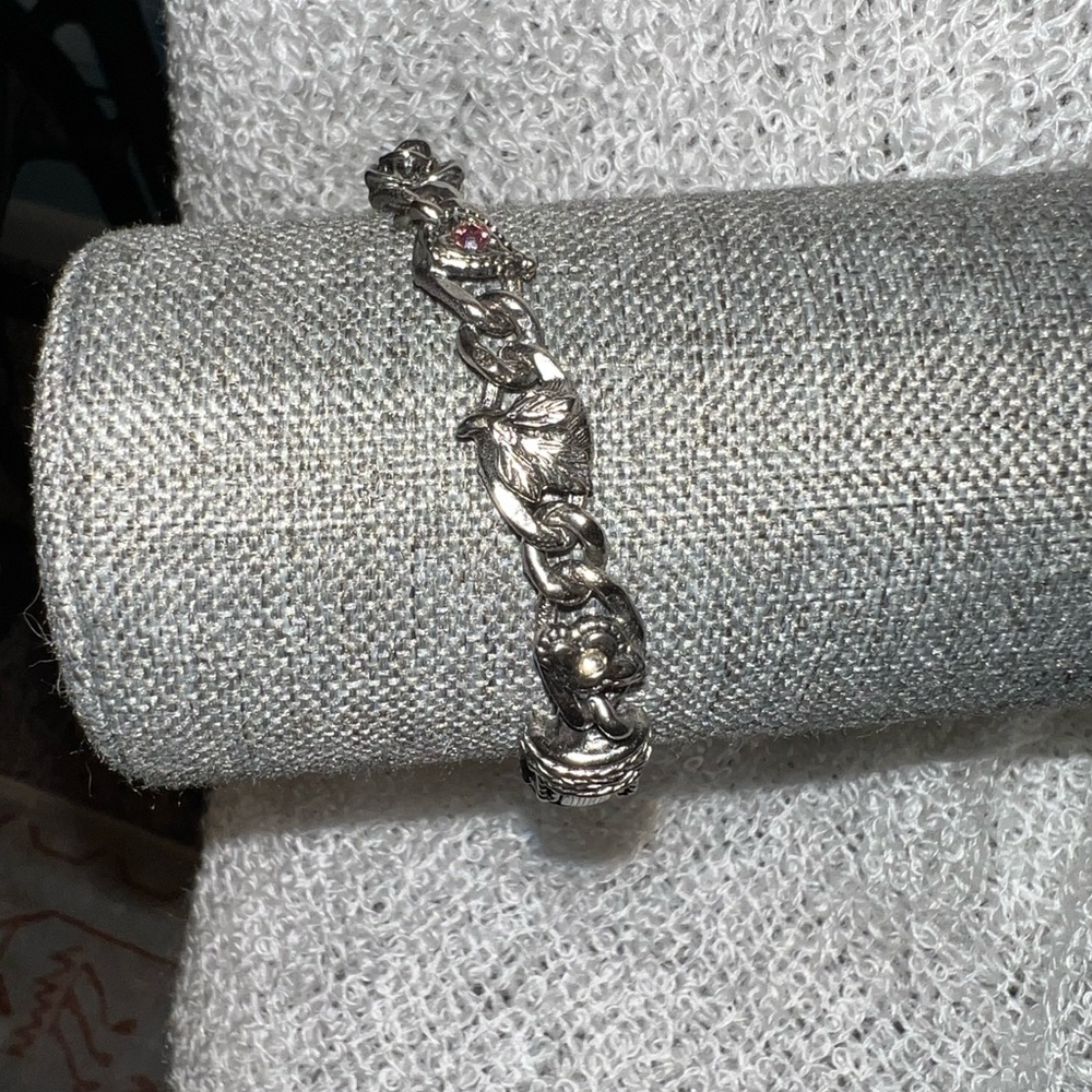 Vintage Signed Goldette Silver Tone Colorful Multi-Stone Charm Link Bracelet - Picture 5 of 11